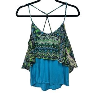 Rue21 women’s small camisole tank top shirt sheer ruffle blue braided straps